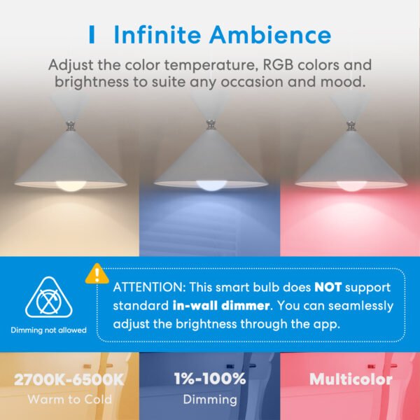 Lampadina Meross A70 Smart Wi-Fi RGB + CCT - Apple HomeKit - immagine 4