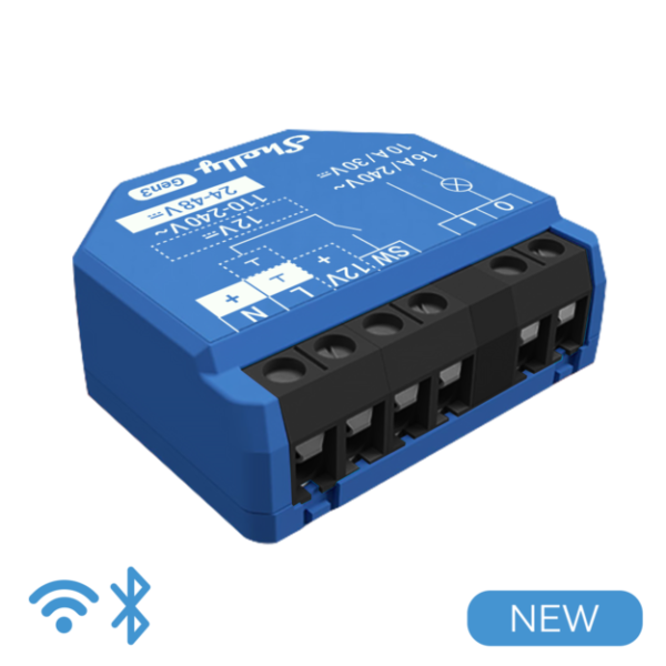 Shelly 1 Gen 3 – Relè Intelligente 16A AC/DC WiFi/Bluetooth con Contatto Pulito