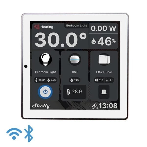 Shelly Wall Display Bianco + H&T – Pannello Touch con Sensore Temp & Umid Integrato