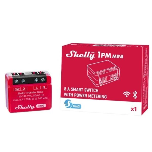 Shelly Mini 1PM Gen 3 – Relè Intelligente 8A AC WiFi/Bluetooth con Monitoraggio Consumi - immagine 2