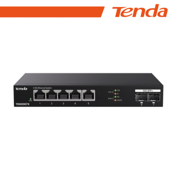 Tenda Switch con 5 porte LAN 2.5 Gbps e 2 porte 10 Gbps SFP+ - Black