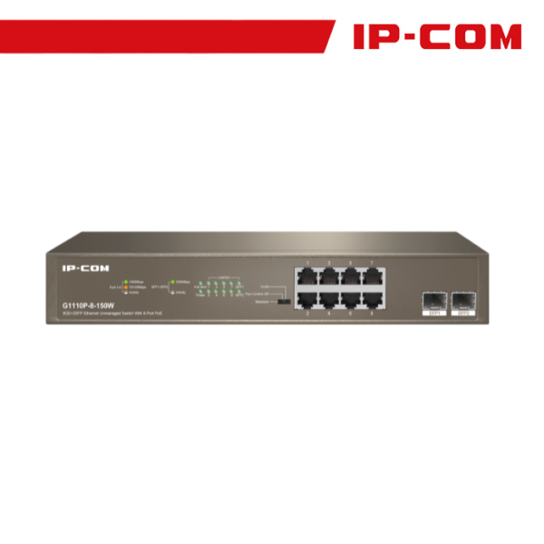 IP-COM Switch Unmanaged 8GE + 2SFP 8 porte PoE 150W - G1110P-8-150W - Gray
