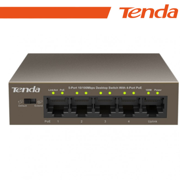 Tenda Switch Desktop 5 Porte 10/100 con 4 Porte PoE - TEF1105P-4-63W - Gray