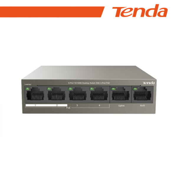 Tenda Switch 6 porte 10/100M desktop 4 porte PoE Tenda - TEF1106P-4-63W - Gray