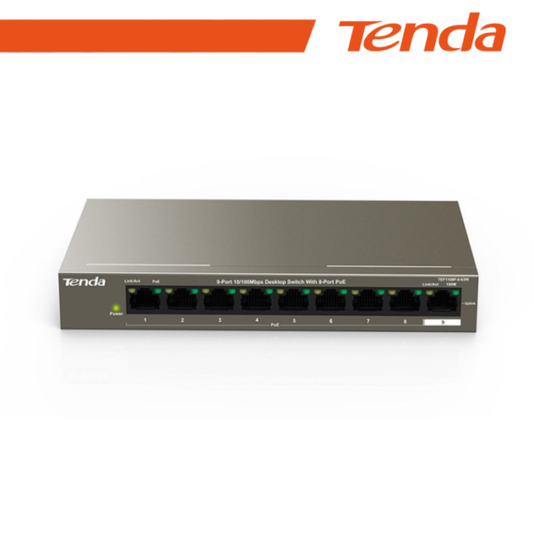 Tenda Switch 9 porte 10/100 8 porte PoE 63W - TEF1109P-8-63W - Gray