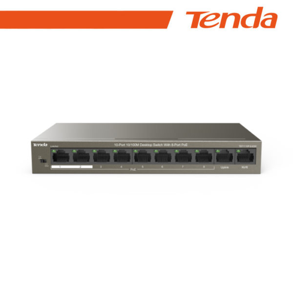 Tenda Switch Unmanaged 10/100Mbit PoE Desktop 63W - TEF1110P-8-63W - Gray