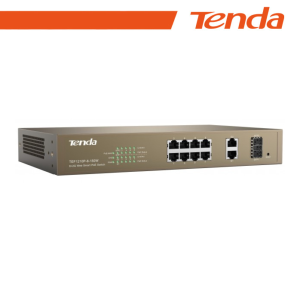 Tenda Switch PoE Desktop Smart 8 Porte 10/100Mb+2Gb+2SFP - TEF1210P-8-150W - Gray