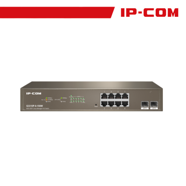 IP-COM Switch PoE Cloud Managed 8GE+2SFP 150W - G3310P-8-150W - Gray