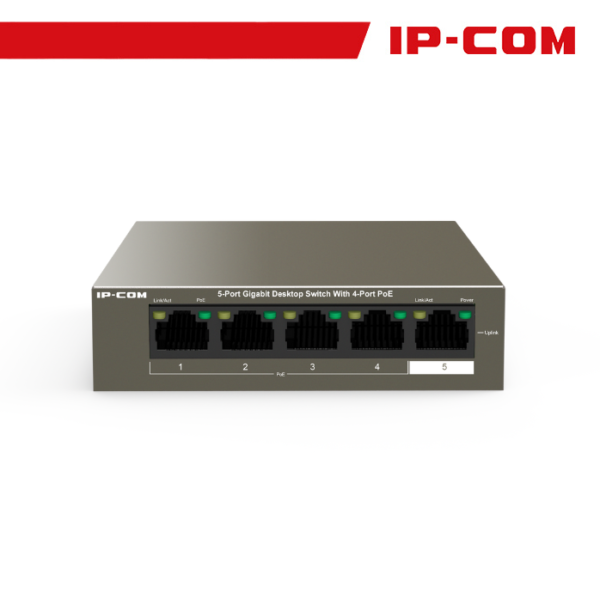 IP-COM Switch Desktop 5 Porte Gigabit con 4 Porte PoE 63W - G1105P-4-63W - Gray
