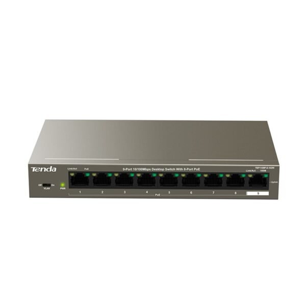 Switch a 9 porte da 10/100Mbps con 8 porte PoE desktop 102W - Black