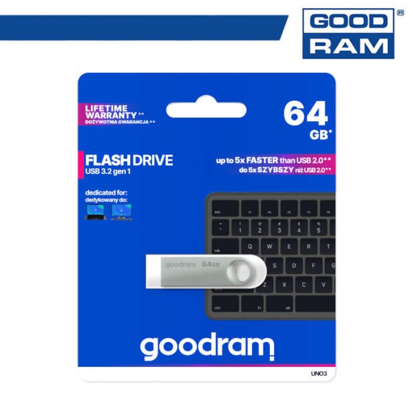 Pendrive GoodRAM 64GB UNO3 USB 3.2 - retail blister - Silver