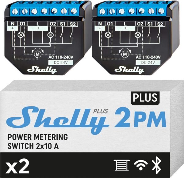 Shelly Plus 2PM Double Pack – Relè Tapparelle 16A AC/DC WiFi/Bluetooth