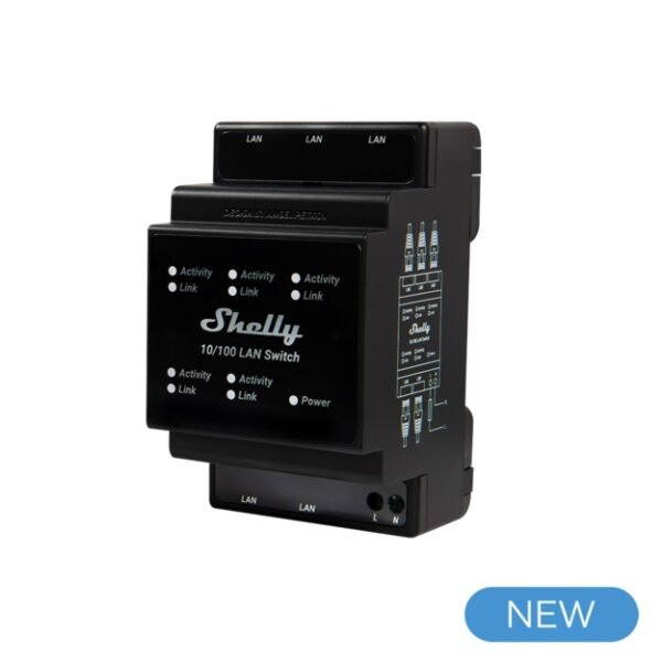 Shelly LAN Switch – Interruttore DIN con 5 Porte RJ45 per Rete LAN