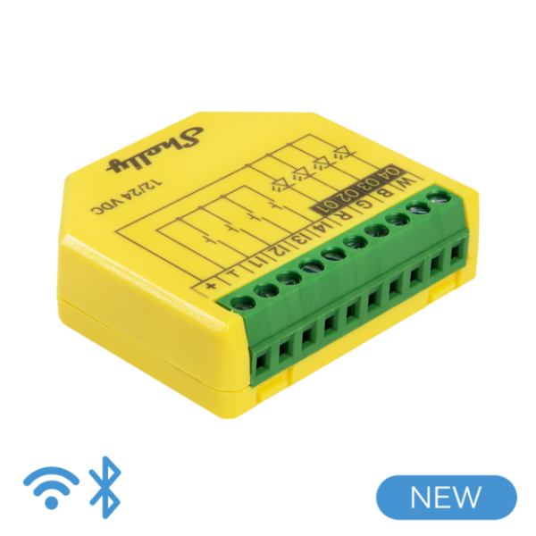 Shelly Plus RGBW PM – Controller Strisce LED RGBW 12-24V con Monitoraggio Consumi WiFi/Bluetooth