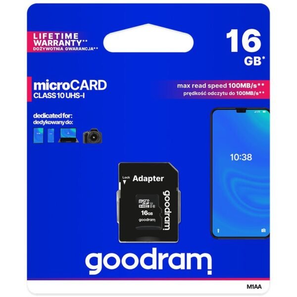 microSD 16GB CARD class 10 UHS I + adapter - retail blister - Black