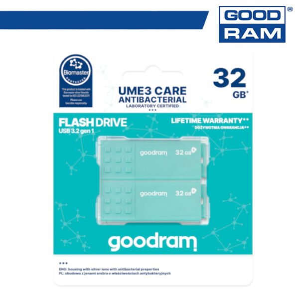 Pendrive GoodRAM 32GB UME3 CARE - ANTIBATTERICA - USB 3.0 - 2-pack - Water green