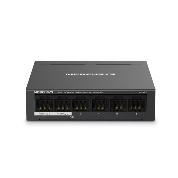Switch Desktop 6 Porte 10/100Mbps con 4 Porte PoE+ - Black