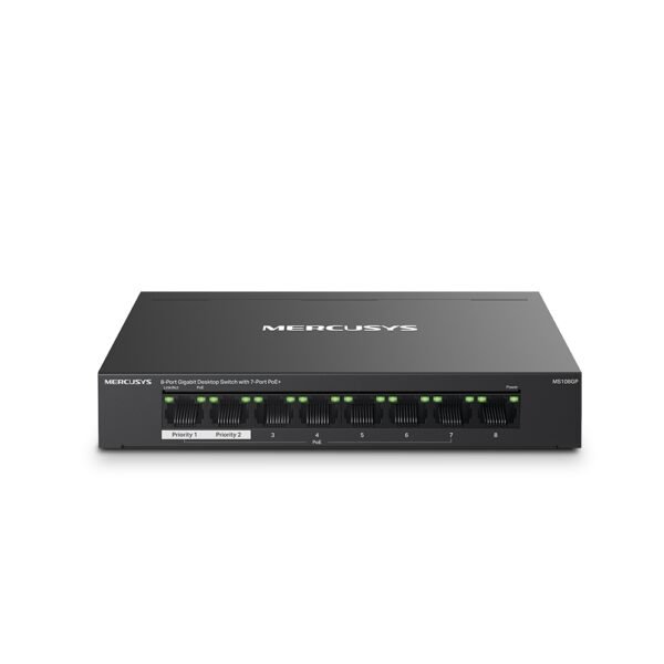 Switch 8 porte Gigabit con 7 porte PoE+ Mercusys MS108GP - Black