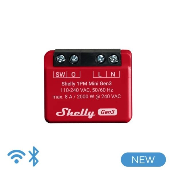 Shelly Mini 1PM Gen 3 – Relè Intelligente 8A AC WiFi/Bluetooth con Monitoraggio Consumi