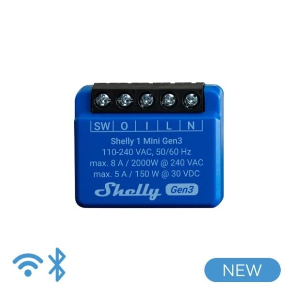 Shelly Mini 1 Gen 3 – Relè Smart 8A AC/DC WiFi/Bluetooth per Domotica