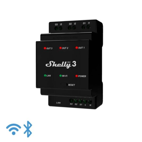 Shelly Pro 3 – Relè Intelligente DIN 3 Canali IP LAN/WiFi/Bluetooth
