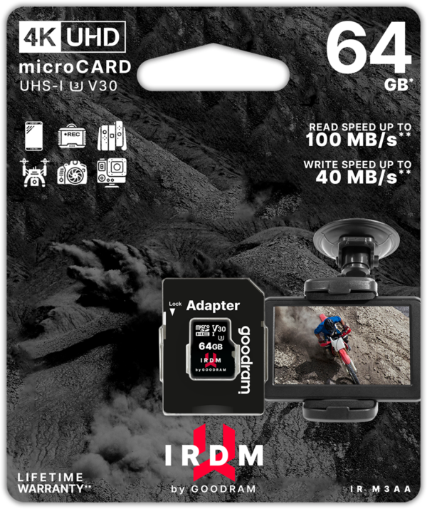 microSD 64GB CARD UHS I U3 + adapter - retail bliste - Black