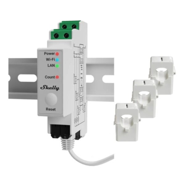 Shelly Pro 3EM 120A – Contatore di Energia DIN 3 Fasi con Pinze da 120A