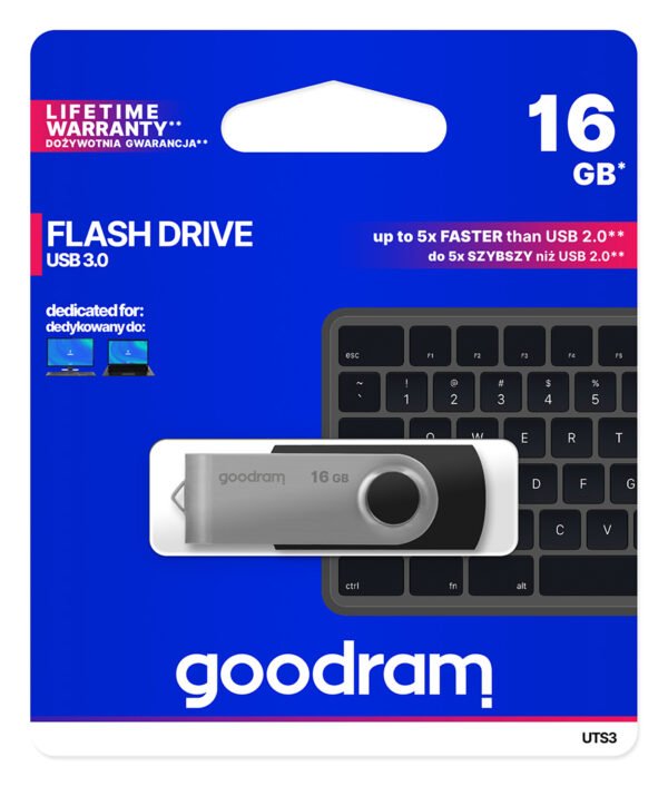 Pendrive GoodRAM 16GB UTS3 BLACK USB 3.0 - retail blister - Black